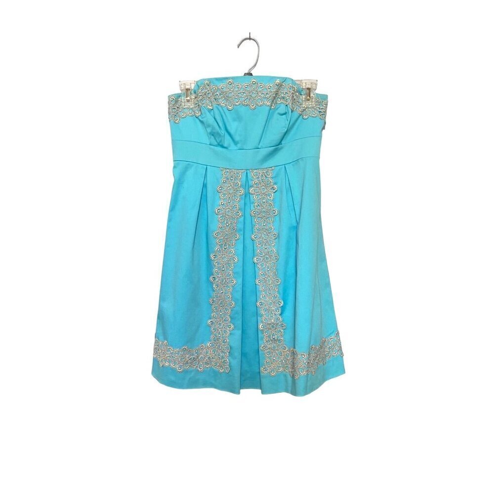Lilly Pulitzer Teal Betsey Strapless Mini Dress Empire Waist Women’s Size 0